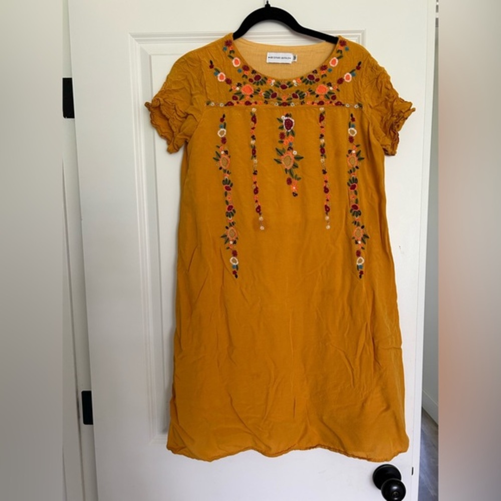 Embroidered Mustard Dress